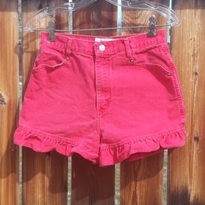 Vintage high rise jean shorts red ruffles sz 26